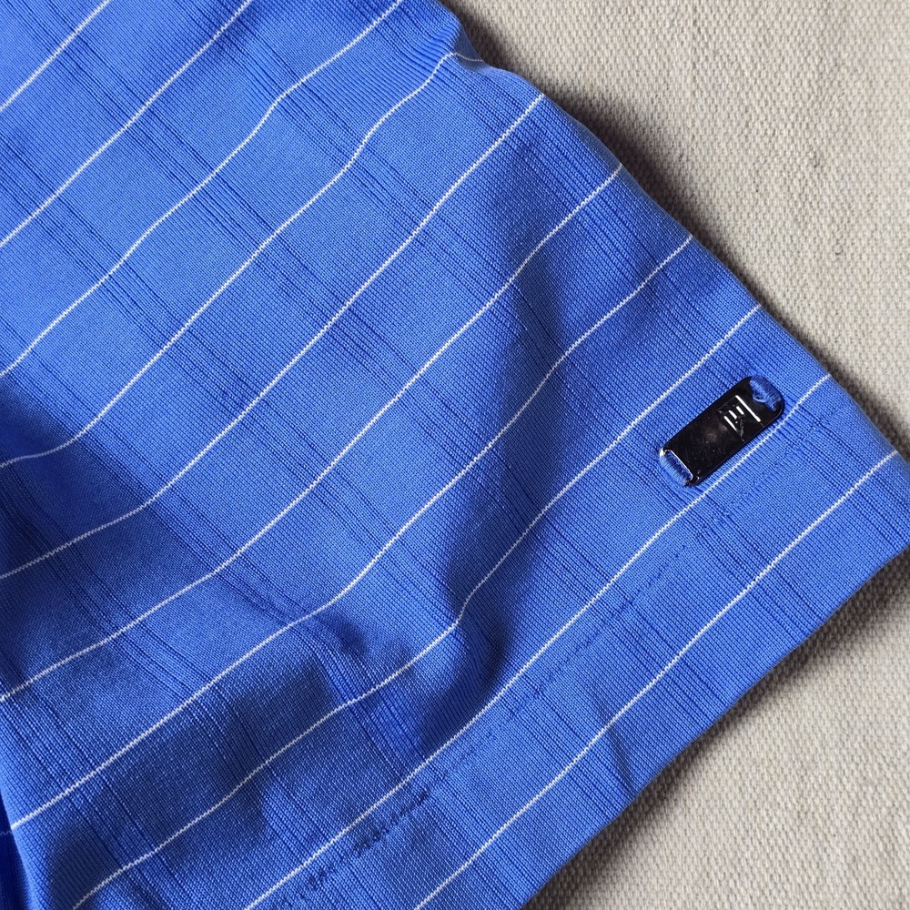 Nike Dri-FIT‎ Tiger Woods Polo Men's XL Blue Stripe Golf Shirt Snap Collar TW - Picture 6 of 12
